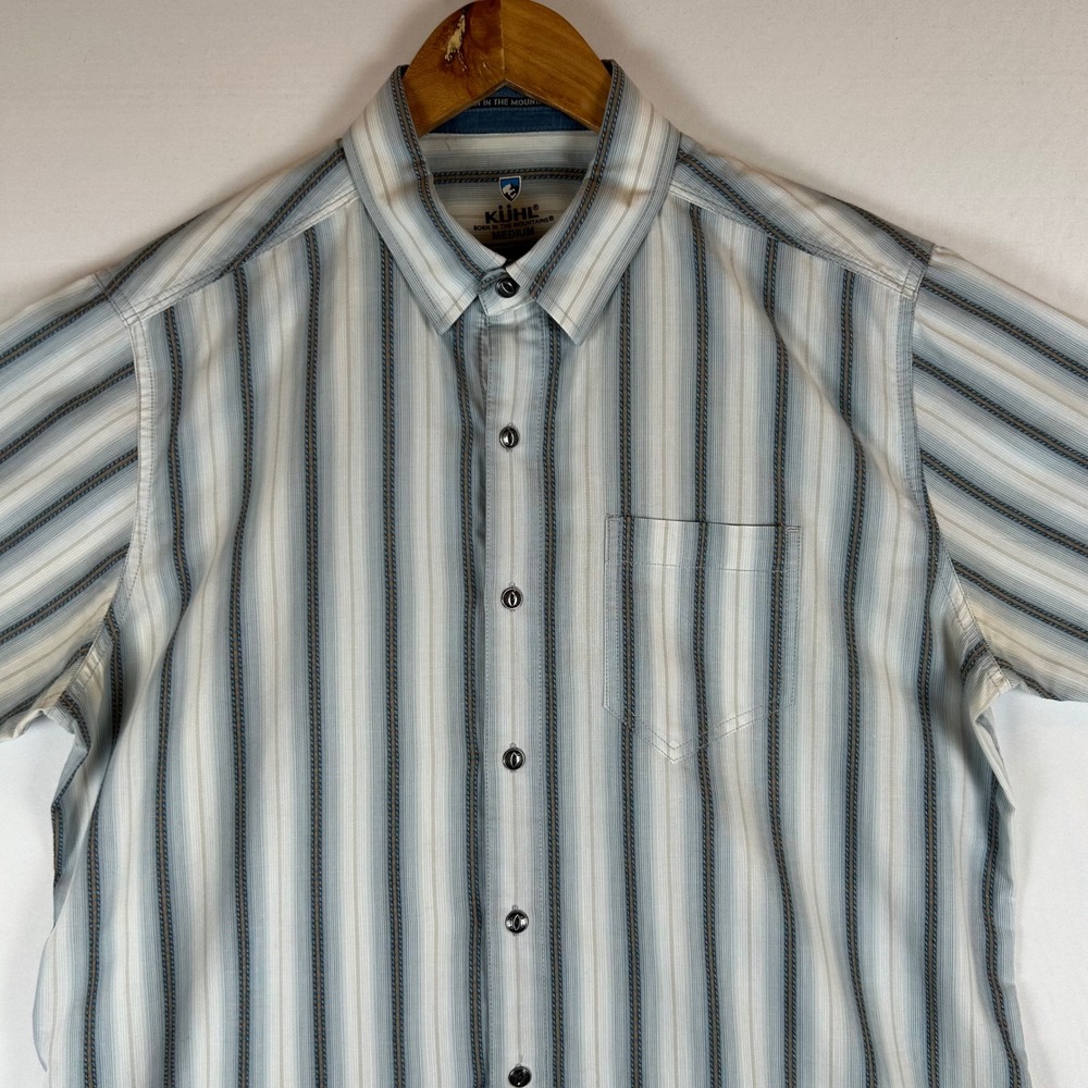 Kuhl Mens Striped Short Sleeve Button Down Shirt White 7566 Medium Hiking - Picture 8 of 14